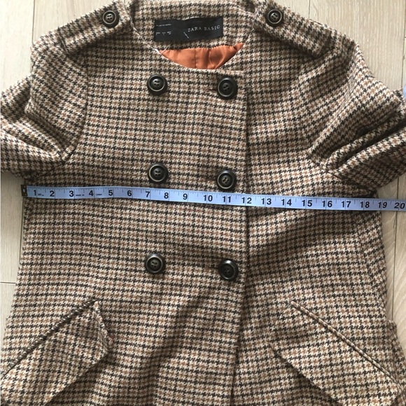 Zara Double Breasted Plaid Wool Coat in Brown Size L - Picture 3 of 14